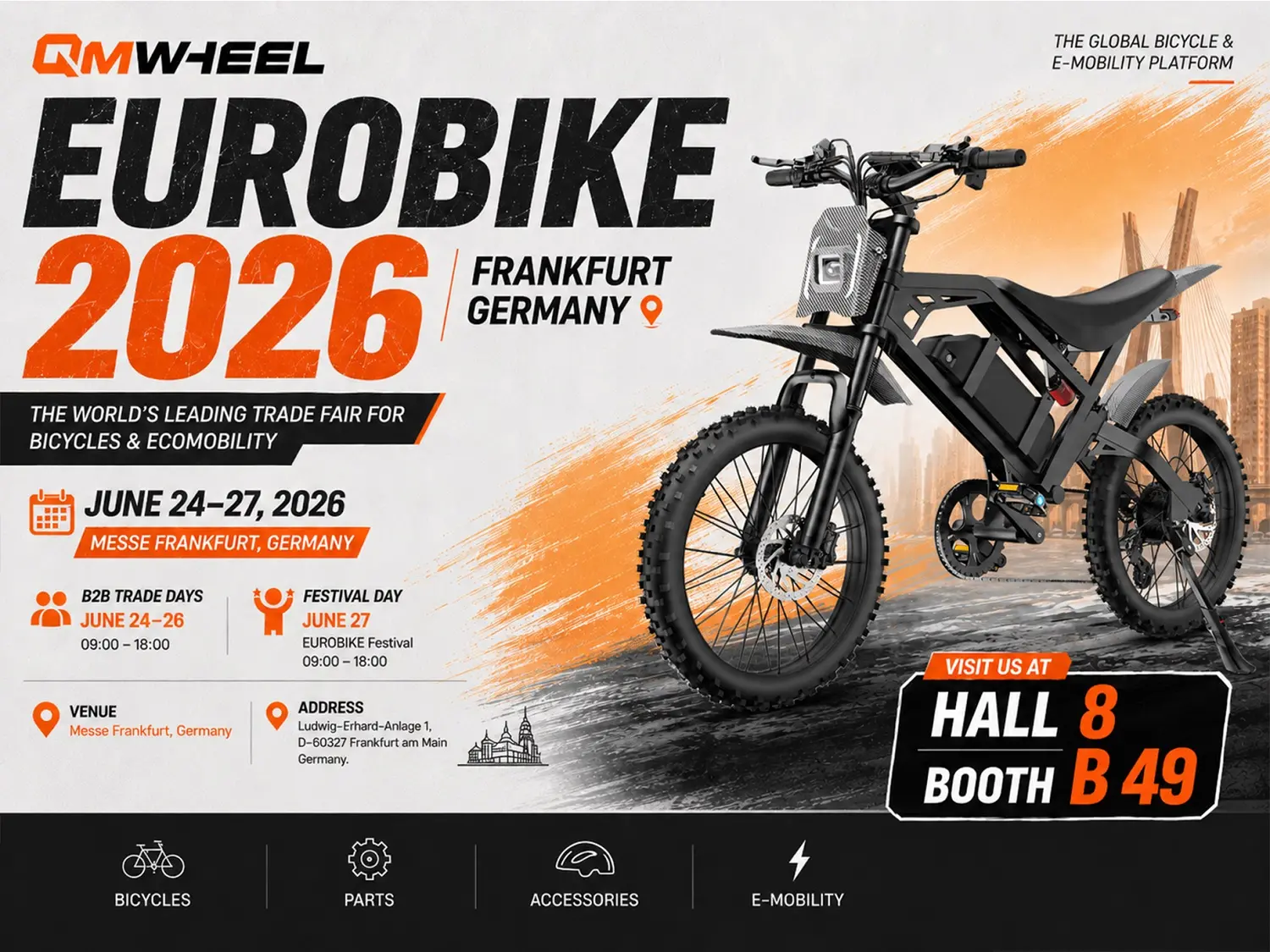 QMWHEEL visar h&ouml;gpresterande E-cyklar med fettd&auml;ck p&aring; EUROBIKE 2026